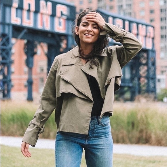 Ella Moss Olive green denim trench jacket size Medium - Picture 1 of 6